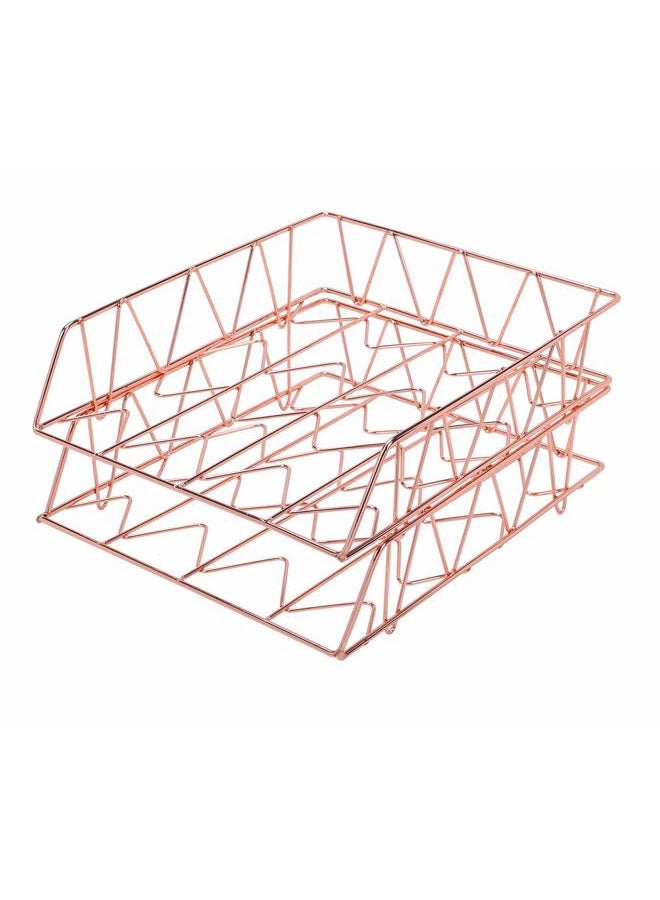 PAG Set of 2 Office Supplies Metal Stackable File Document Letter Tray Organizer for Desk - Image 3